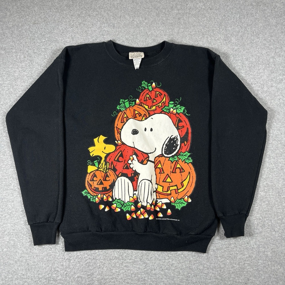 Vintage Snoopy Sweatshirt Size Large Black 90s Halloween Graphic Peanuts Woodsto